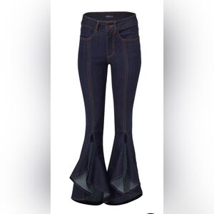 Ruffle Slit Hem Jeans